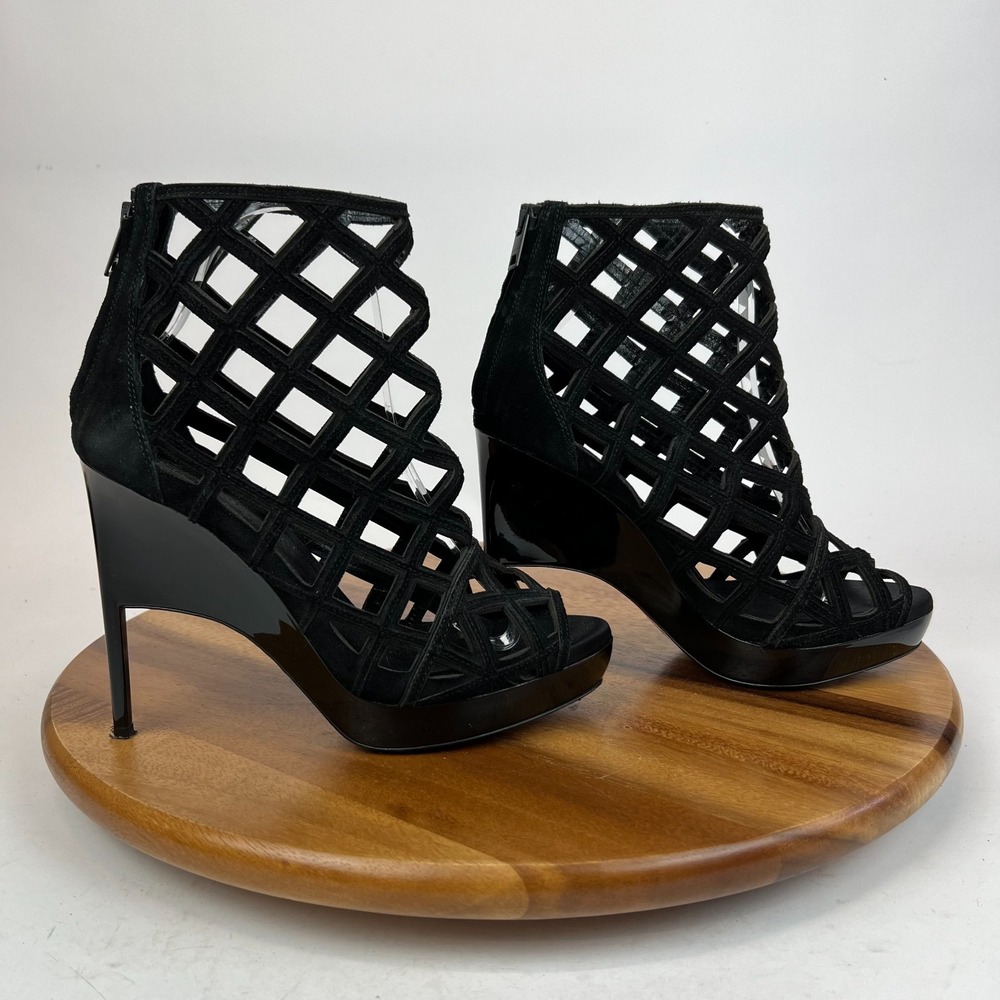 Womens Burberry Edenside Cage Black‎ Suede Heeled Ankle Booties Boots Size EU 39